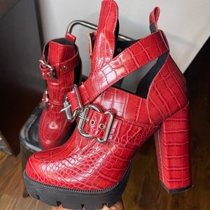 Red Snake (faux) Skin Boots
